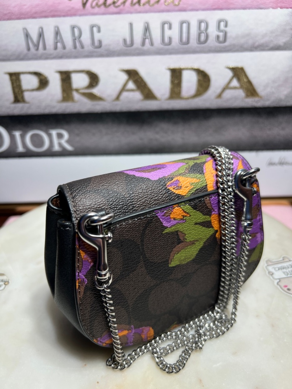 COACH  Morgan mini bag Card Case On A Chain In Signature Canvas With Rose Print - Picture 7 of 13